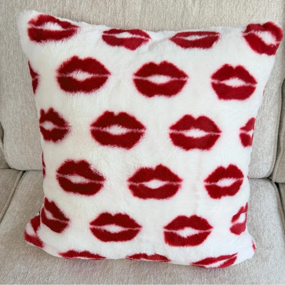 Cupcakes & Cashmere Red and White Kiss Print Pillow